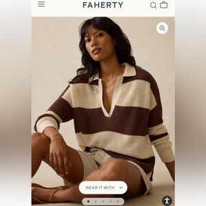 Faherty Women's Brown and Cream Striped Sweater